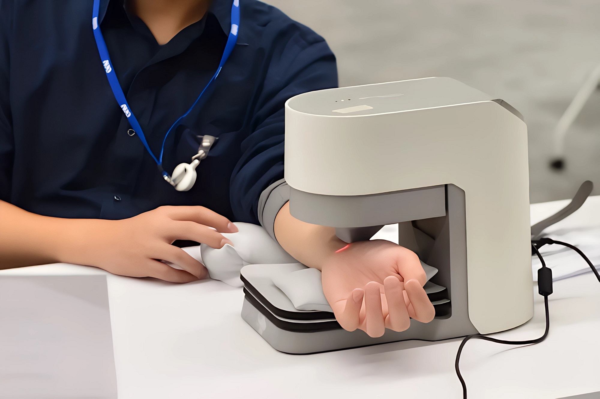 友達耘康中醫數位化檢測解決方案之脈象檢測系統採用高靈敏多點式壓力感測器，可真實還原「寸、關、尺」三部脈象量測結果